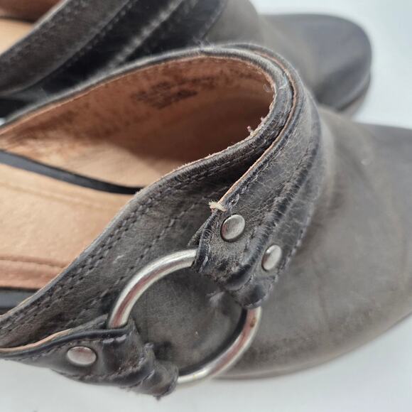 Frye Alyssa Trapunto Clog Shoe 8.5M Brown Leather Bronze O-Ring Chunky Heel - Picture 3 of 7